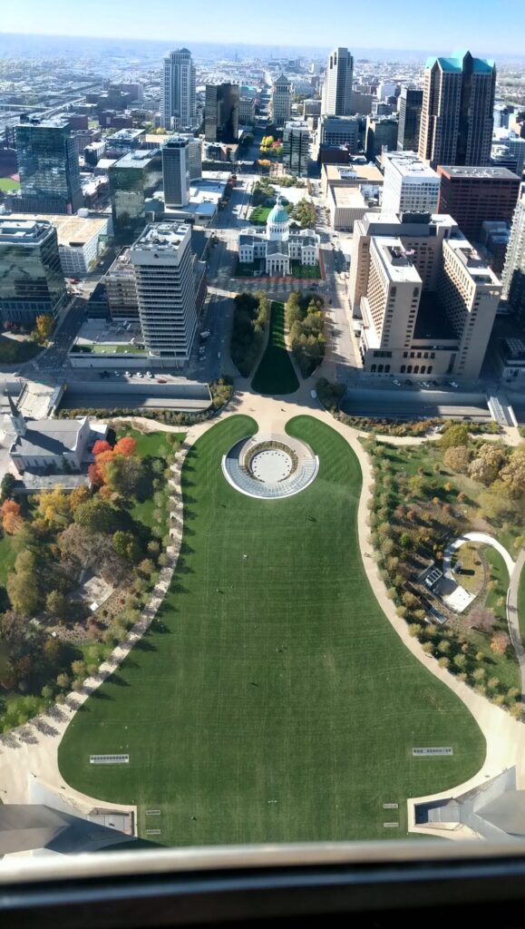 looking from the arch towards the historic St. Louis downtown